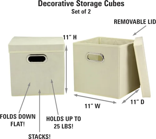 Miniatura 2 de Household Essentials Juego de cubos de almacenamiento decorativos 39-1 con tapas extraíbles, natural, paquete de 2 Blanco