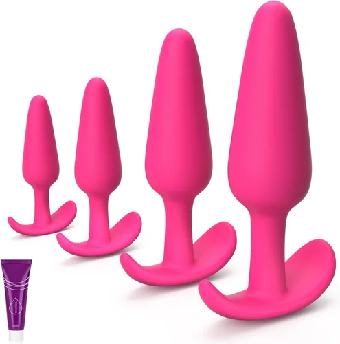 Miniatura 10 de Juego de 4 tapones anales de silicona para principiantes a avanzados, kit de entrenamiento con base acampanada para mujeres, hombres, cómodo de uso