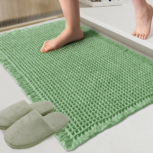 Miniatura 11 de ZALL - Tapete de baño de punto gofre beige, súper absorbente, antideslizante, color crema, 18 x 30 pulgadas, lavable a máquina, ultra suave