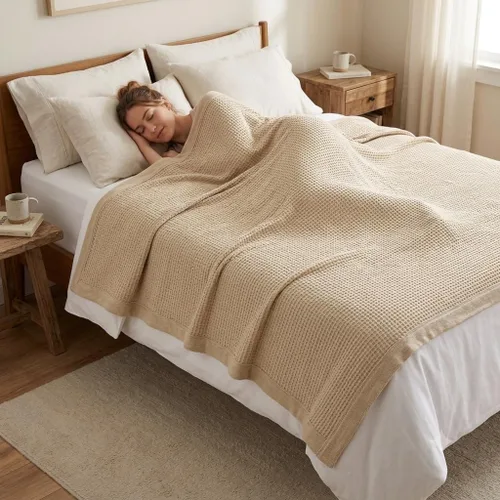 Miniatura 2 de Cobija TreeWool liviana de algodón, de cuidado fácil, suave, cómoda y cálida (king size, 90 x 108 pulgadas, tejido reticular)