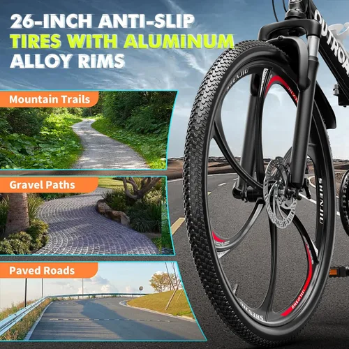 Miniatura 6 de Max4out Bicicleta de montaña plegable de 26 pulgadas, bicicleta de suspensión completa de 21 velocidades, freno de doble disco, neumático