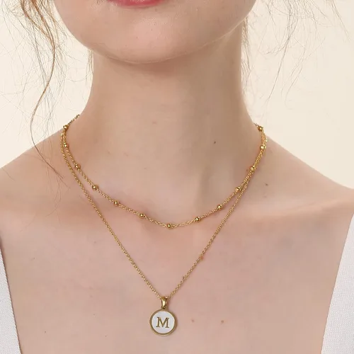 Miniatura 3 de ASHFUHZL Initial Necklaces for Women,18K Gold Silver Rose Gold Shell Letter Necklaces for Girls,Coin Pendants Stainless Steel Layered Initial