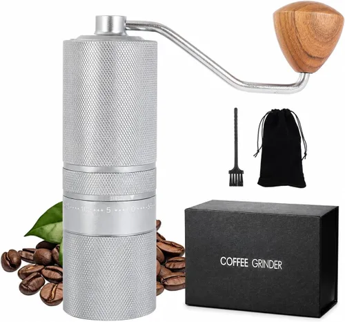 Miniatura 10 de Molinillo de café manual, molinillo de café de rebabas ajustable con contenedor completo de aluminio, molinillo de grano de café de mano