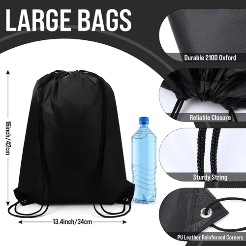 Miniatura 2 de 100 bolsas de cordón con cordón a granel, bolsas de almacenamiento para deportes, gimnasio, viajes, Negro, 16.5 inches in length and 13.4 inches in