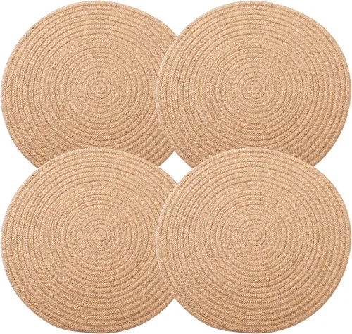 Miniatura 7 de Manteles individuales redondos tejidos, juego de 4 cargadores de placa de cuerda de yute natural, manteles individuales bohemios de 13 pulgadas
