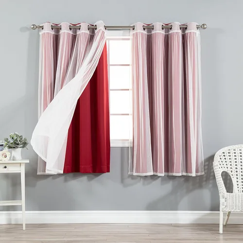 Miniatura 47 de Best Home Fashion Mix and Match - Juego de 4 cortinas de tul transparente y opacas, con ojales de acero inoxidable y níquel Rosa empolvado