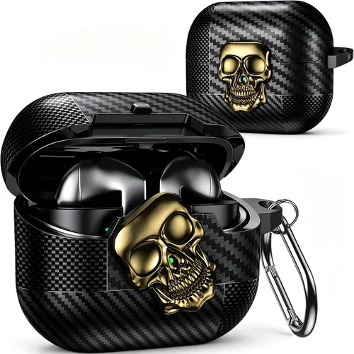 Miniatura 22 de Funda para AirPods Pro de 2ª generación, calavera con cerradura y llavero para hombres, divertida fibra de carbono de cuerpo completo, a prueba