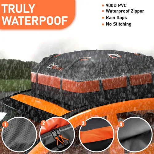 Miniatura 4 de Asinking Bolsa de techo para automóvil, bolsa de carga superior de 15 pies cúbicos, impermeable para todos los autos con/sin estante, incluye