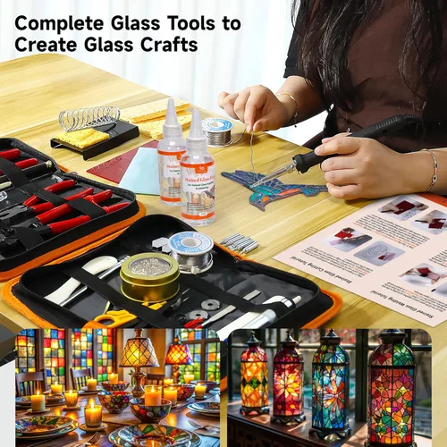 Miniatura 7 de PP OPOUNT Kit de vitrales para principiantes y adultos, kit completo de fabricación de vitrales con soldador ajustable de 100 W, herramientas