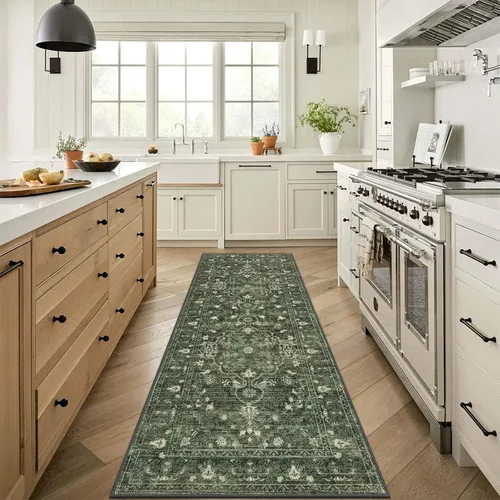 Miniatura 14 de U'Artlines Alfombra de Área Bohemia Lavable, 2x3 Pequeña Suave Antideslizante Vintage Felpudo para Puerta Frontal Interior Alfombra Verde