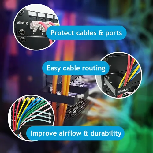 Miniatura 2 de Paquete de 10 anillos metálicos de 1U en D para administrador de cables, anillo de gestión de cables, gancho de gestión de cables para cables
