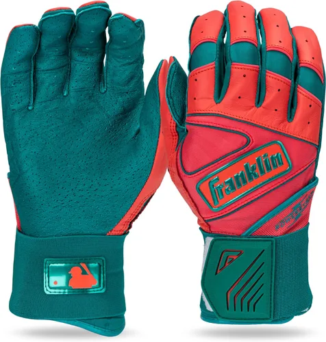 Miniatura 20 de Franklin Sports MLB - Guantes de bateo Infinite Powerstrap para béisbol + sóftbol de puño largo, para adultos y jóvenes Blanco/Dorado