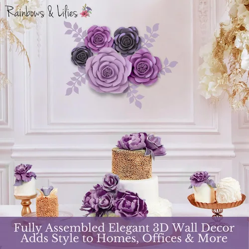 Miniatura 6 de Rainbows & Lilies 10 flores de papel grandes para decoración de pared, rosas artificiales 3D para bodas, fiestas de novia, baby shower, decoración