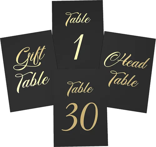 Miniatura 9 de Números de mesa negros del 1 al 30 de 4 x 6 con cabeza y tarjetas de números de mesa de regalo, letreros de cartulina para asientos de boda