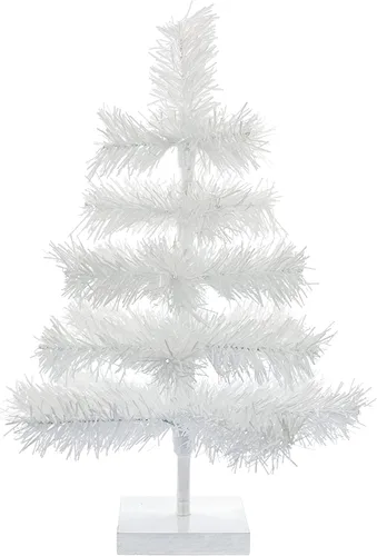 Miniatura 9 de Árbol de Navidad de mesa pequeño de 18 pulgadas, ramas de plumas de oropel artificial clásico para interiores y exteriores, soporte de base de Blanco