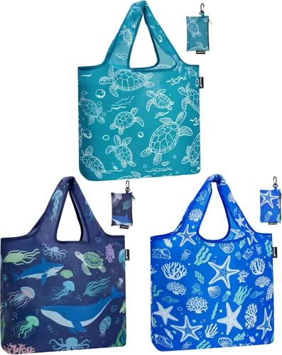 Miniatura 16 de HOLYLUCK Bolsas de comestibles reutilizables, bolsa de compras plegable resistente (estándar, 3 huellas de patas de perro)