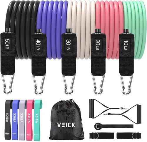 Miniatura 21 de VEICK Bandas de resistencia, bandas de ejercicio, bandas de entrenamiento, bandas de resistencia para entrenar con asas para hombres y mujeres