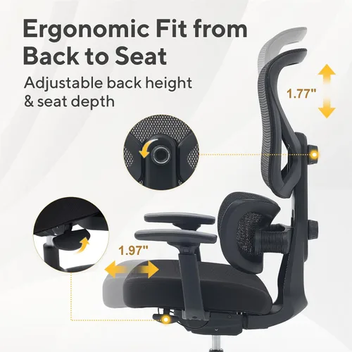 Miniatura 5 de Nouhaus Ergo Morph Silla de oficina ergonómica, sillas de oficina de malla con respaldo alto con soporte lumbar dinámico de doble zona, respaldo