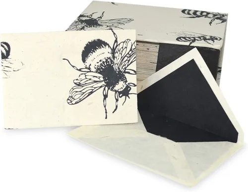 Miniatura 16 de Kathmandu Valley Co. Nepali Cherish - Juego de tarjetas de felicitación y sobre con papel Lokta hecho a mano de Nepal, 15 tarjetas (abejas)
