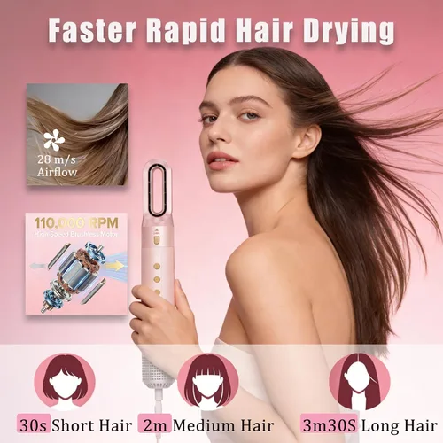 Miniatura 4 de Cepillos de cabello de aire caliente 6 en 1 y cepillo de soplado - Cepillo secador de pelo de 110,000 RPM - Cepillo secador de cabello - Secado