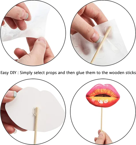 Miniatura 5 de Gejoy 40 piezas de accesorios para cabina de fotos de graduación, kit de bricolaje, accesorios divertidos para selfies, accesorios divertidos