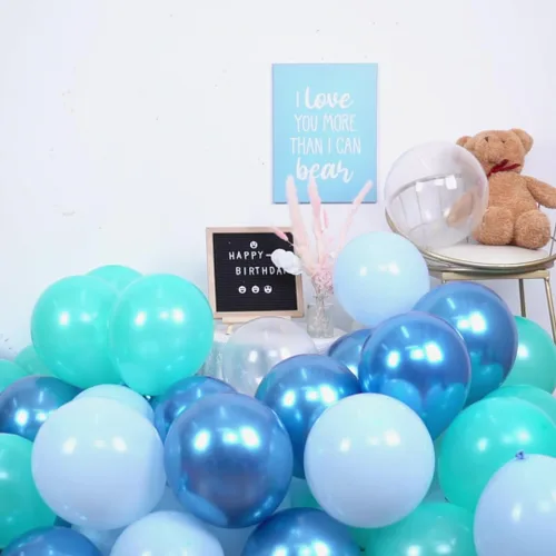 Miniatura 6 de Globos azul turquesa, 60 unidades de globos azul turquesa con globo azul metálico transparente, globos pastel azul bebé perla y turquesa