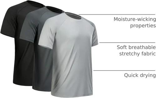 Miniatura 25 de Camisetas de entrenamiento para hombre, de manga corta, de secado rápido, atlético, gimnasio, activo, absorbe la humedad
