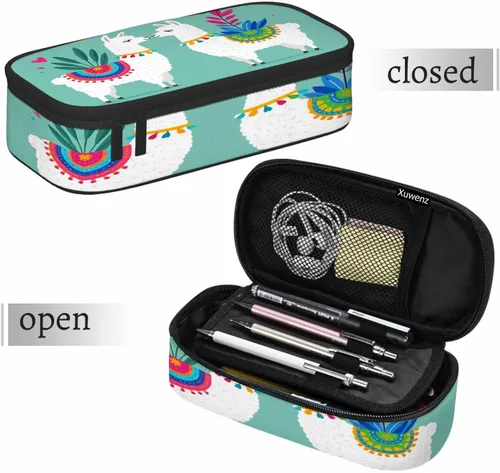 Miniatura 7 de Estuche organizador de lápices de alpaca, diseño de llama, hojas de animales, caja de papelería, caja de maquillaje, suministros escolares