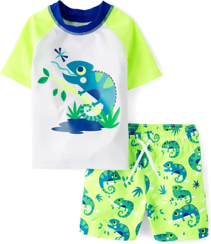 Miniatura 2 de The Children's Place Traje de baño de manga corta para niños y niños pequeños, juego de 2 piezas