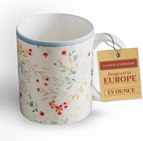 Miniatura 62 de Maison d' Hermine Taza de café con asas, tazas de porcelana fina de hueso, paquete de dos tazas de té para bebidas calientes, capuchino, latte, 015