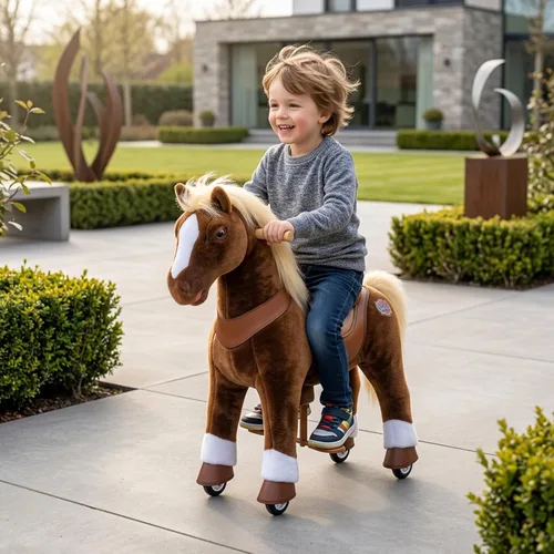 Miniatura 5 de PonyCycle Caballo para montar en pony avanzado modelo Y de peluche marrón juguete de caballo de montar tamaño 3 para edades 3–4, caballo balancín