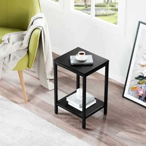 Miniatura 4 de SAYGOER Mesas auxiliares negras de 13.3 pulgadas de profundidad, mesita de noche de madera, marcos de metal, mesa de noche de 2 niveles con patas