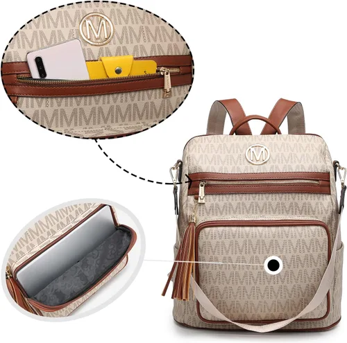 Miniatura 4 de MKP COLLECTION Mochila de moda para mujer, bolsa convertible grande para mujer, mochila de viaje, bolsa de hombro, juego de 2 piezas con borla, Beige