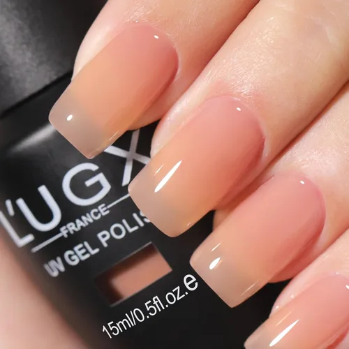 Miniatura 14 de L'UGX Esmalte de uñas de gel rosa translúcido, 0.5 onzas líquidas, esmalte de gel neutro nude, rosa, transparente, natural, UV, punta francesa