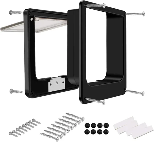 Miniatura 6 de CEESC - Puerta grande para gatos para puerta interior/exterior, resistente a la intemperie, negra, puerta para mascotas con bloqueo giratorio de 4