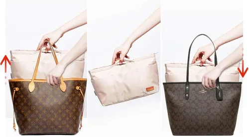 Miniatura 33 de iN Organizador de bolso con cremallera de tela de nailon para mujer, Beige