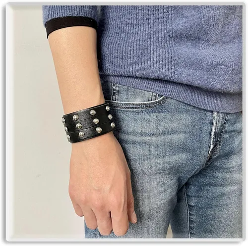 Miniatura 6 de Xusamss Pulsera de cuero ancho con remache de tres filas punk rock