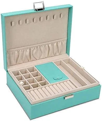Miniatura 4 de Joyero, organizador de joyas de doble capa, organizador de almacenamiento de joyas de viaje para mujeres y niñas, regalo verde