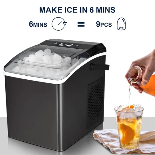 Miniatura 3 de Koolatron Máquina de hielo portátil para encimera, 2 tamaños, cubos de hielo en bala, listos en 6 minutos, 26.5 libras/día con cuchara de hielo
