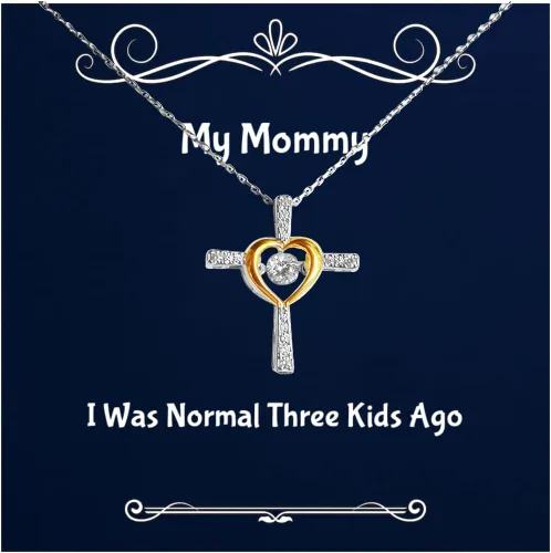 Perfect Mommy Cross Dancing Necklace, I Was Normal Three Ago, Gifts For Mother, Present From Son, Jewelry For Mommy, Mommy and me gifts, Unique baby
