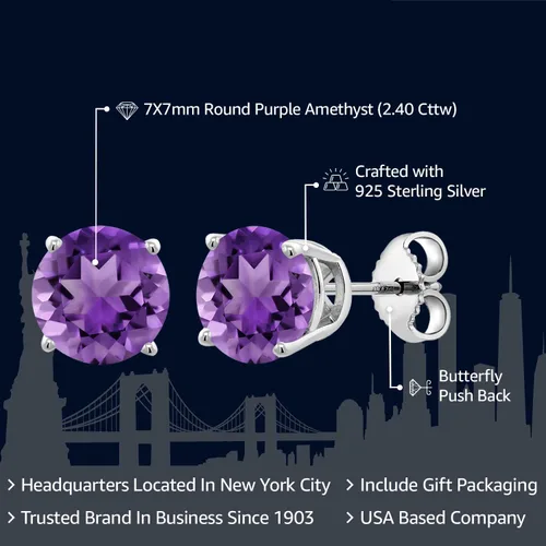 Miniatura 119 de Gem Stone King Aretes de plata de ley 925 con piedra natal redonda de 0.276 in para mujer