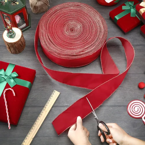 Miniatura 4 de Cinta de terciopelo de Navidad de 100 yardas, cinta ancha de Navidad con cable, cinta de Navidad para exteriores, impermeable, envoltura