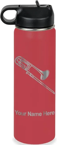 Miniatura 9 de LaserGram Botella de agua personalizada, trombón, acero inoxidable de doble pared aislada al vacío con popote superior, regalo grabado personalizado