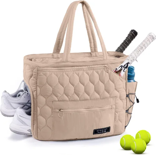 Miniatura 7 de Bolsa de Gimnasio de Tenis para Mujeres, Bolsa de Tenis con Capacidad para 2-4 Raquetas con Compartimento para Zapatos y Bolsillo Húmedo, Bolsas