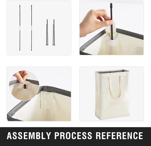 Miniatura 6 de TECHMILLY Cesta de lavandería delgada con asas largas ajustables, cestas pequeñas de lavandería de 45L con parte superior de malla, cesta de ropa