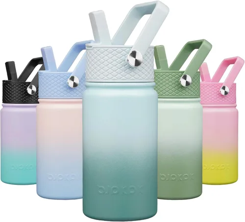 Miniatura 79 de BJPKPK Botella de agua aislada con tapa con pajilla, bonitas botellas de agua de 15 onzas, termo de metal de acero inoxidable, vasos reutilizables