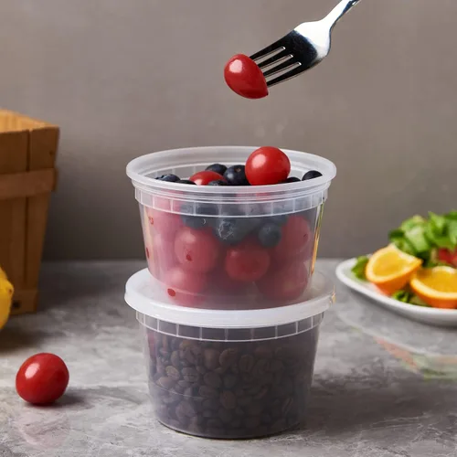 Miniatura 6 de FULING Paquete de 48 recipientes de plástico de 16 onzas con tapas, recipientes desechables para almacenamiento de alimentos, recipientes