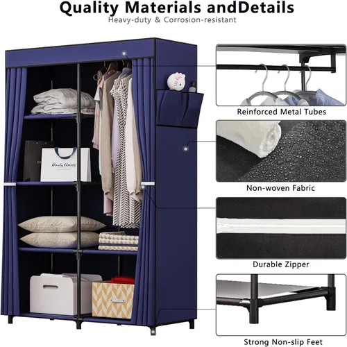 Miniatura 6 de SORCEDAS Portable Closet Wardrobe Organizer Storage with Cover Non-Woben Fabric Portable Wardrobe Closet for Hanging Clothes Racks Shelving 33 Inch