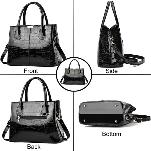 Miniatura 4 de XingChen Bolso de mano y bolso para mujer, de charol, diseño de cocodrilo, con asa superior, cartera