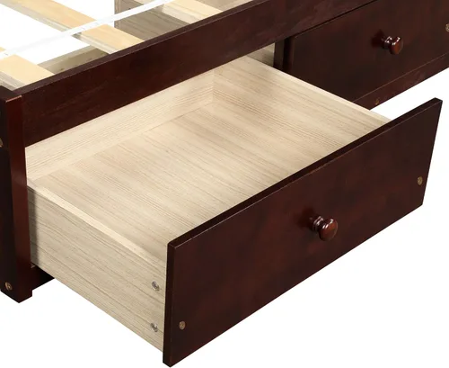 Miniatura 7 de Merax Marco de cama de madera con 3 cajones, cama de día individual Storge con soporte de listones de madera, ahorro de espacio, cereza